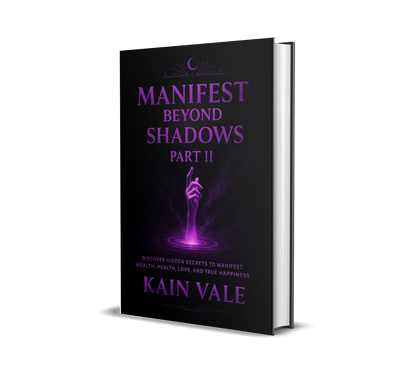 Book titled 'Manifest Beyond Shadows Part II' by Kain Vale on a white background
